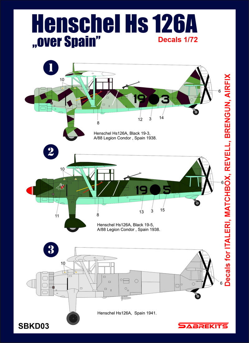 Sabre Kits SBKD03 1:72 Henschel Hs-126A 'Over Spain'
