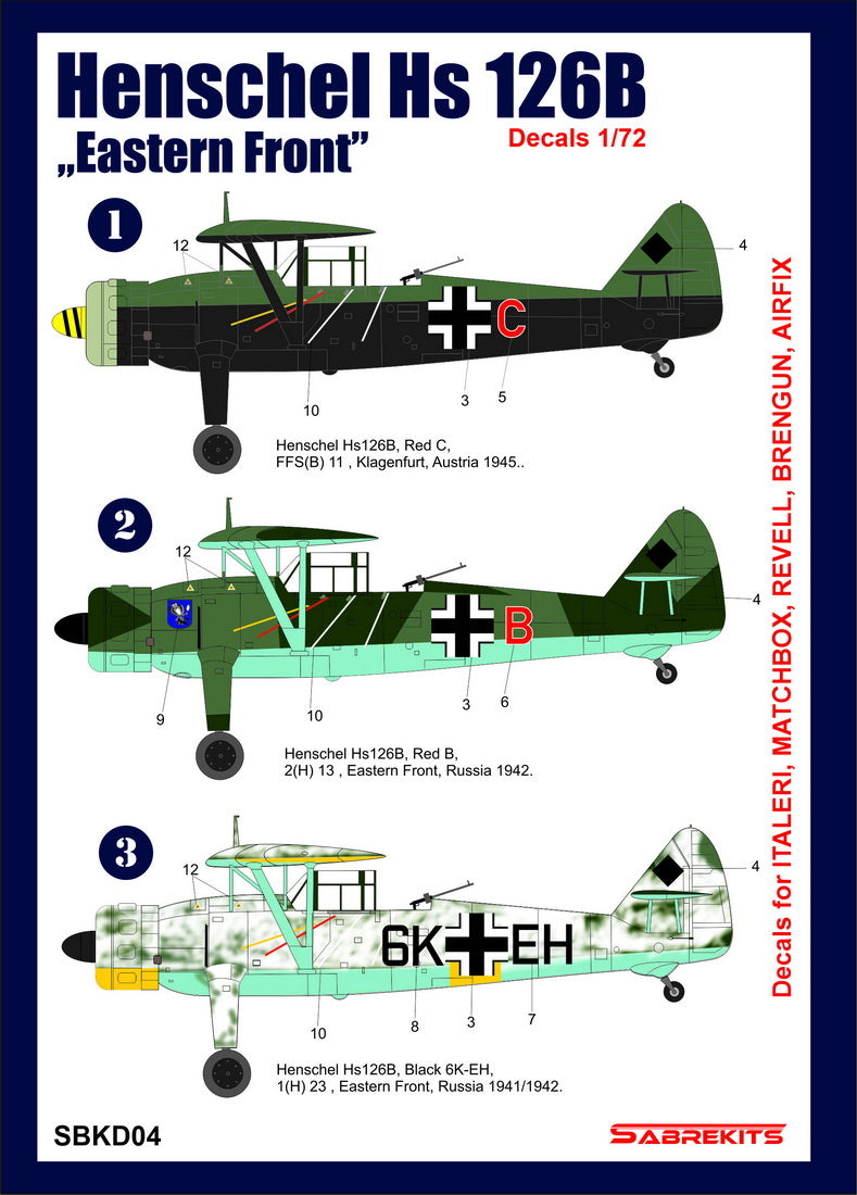 Sabre Kits SBKD04 1:72 Henschel Hs-126 'Eastern Front'