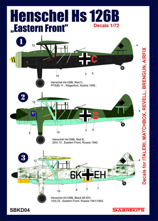 Sabre Kits SBKD04 1:72 Henschel Hs-126 'Eastern Front'