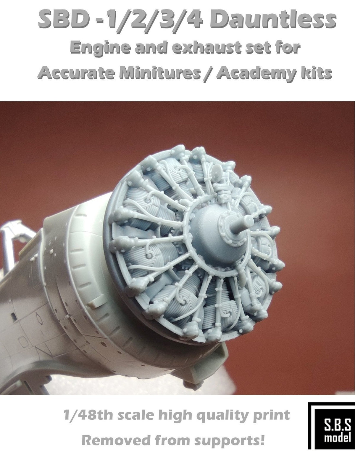 SBS Model SBS48086 1:48 Douglas SBD Dauntless engine & exhaust set (3D-Printed)