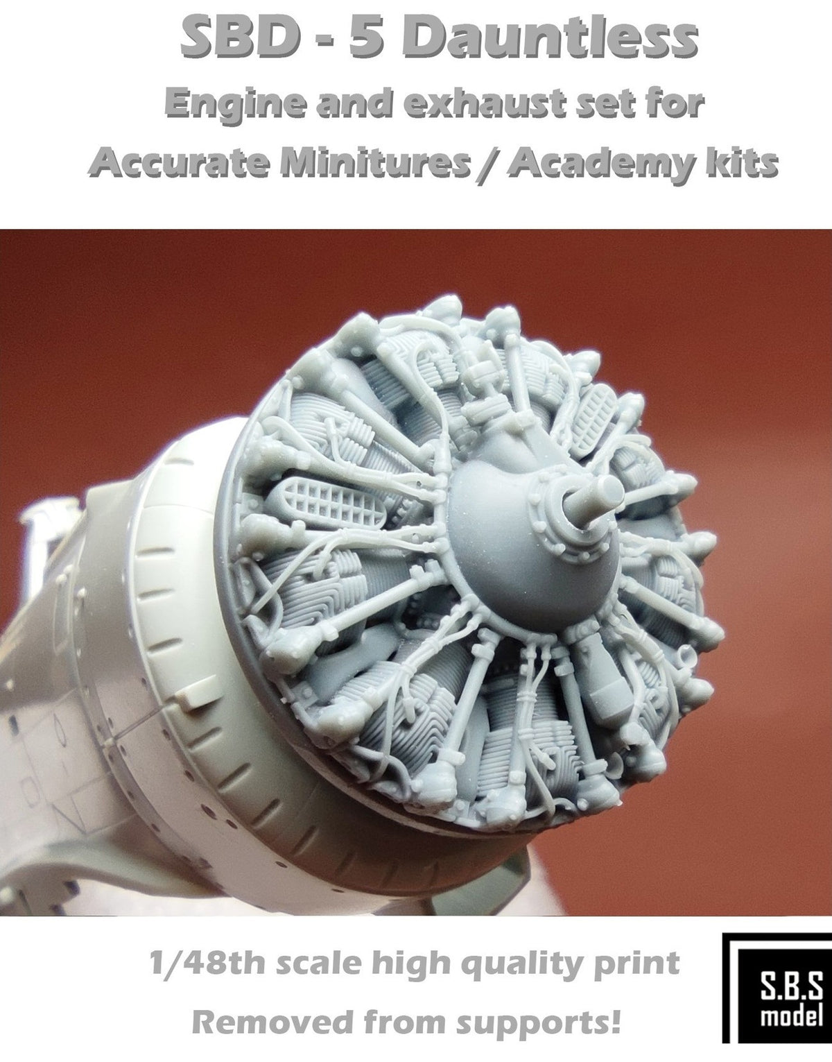 SBS Model SBS48087 1:48 Douglas SBD-5 Dauntless engine & exhaust set (3D-Printed)