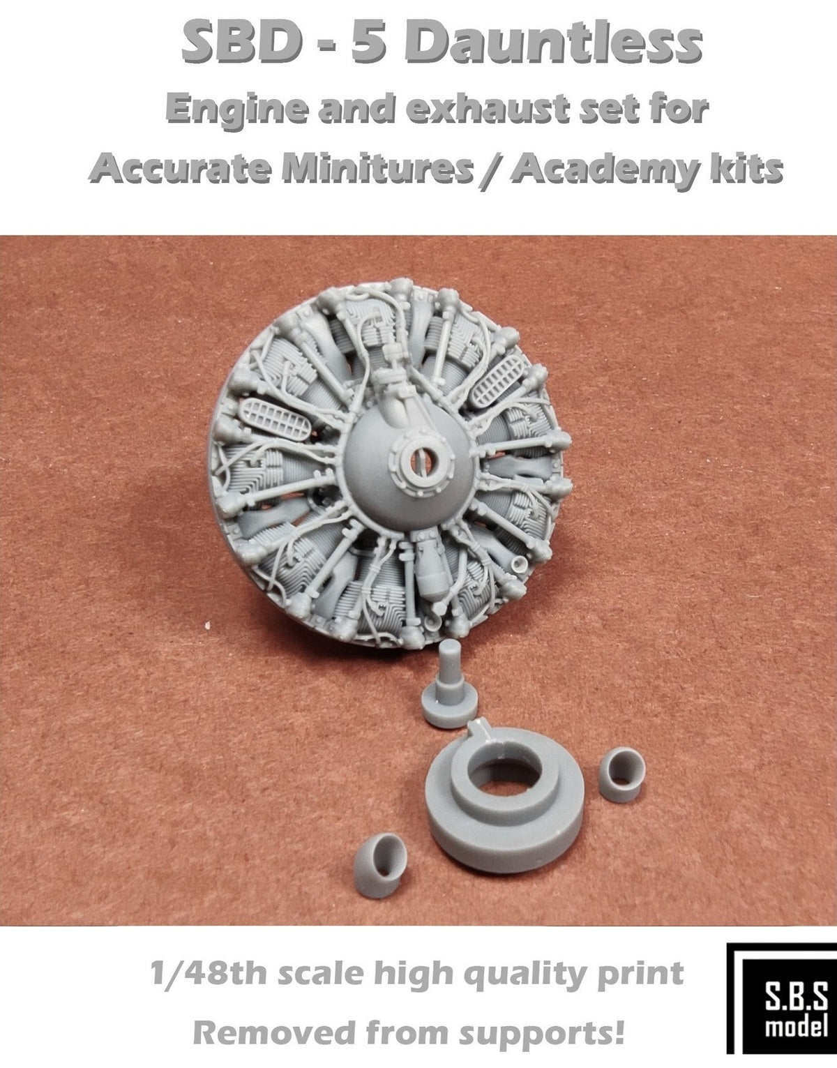 SBS Model SBS48087 1:48 Douglas SBD-5 Dauntless engine & exhaust set (3D-Printed)