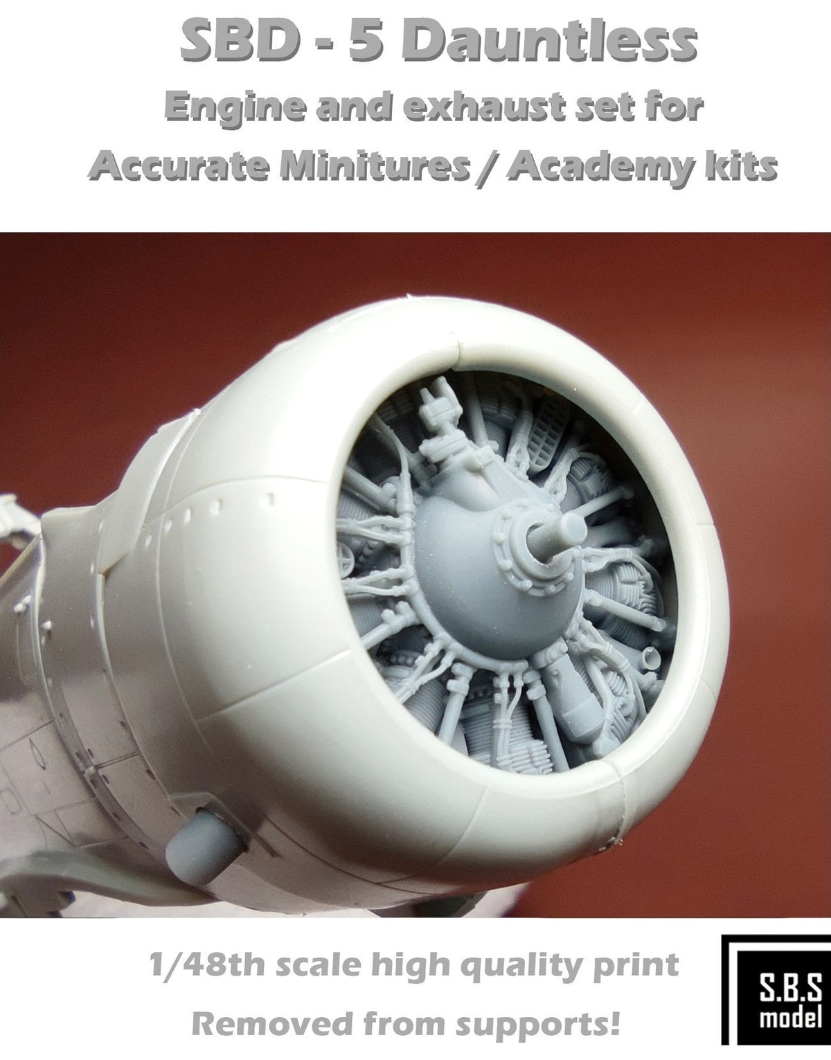 SBS Model SBS48087 1:48 Douglas SBD-5 Dauntless engine & exhaust set (3D-Printed)