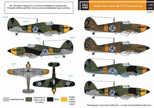 SBS Model SBSD4811D 1:48 Hawker Hurricane Mk.I. Finnish Service WWII.