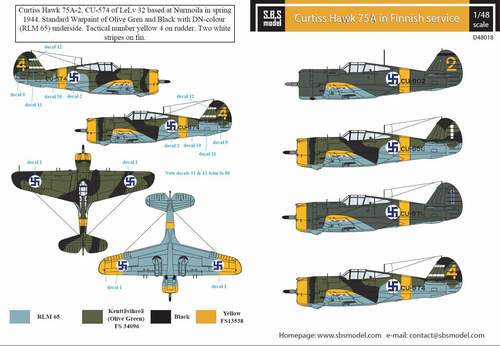 SBS Model SBSD4818D 1:48 Curtiss Hawk H-75A in Finnish Service