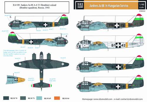 SBS Model SBSD4822D 1:48 Junkers Ju-88A-4, Ju-88A-14, Ju-88D-1 in Hungarian Service
