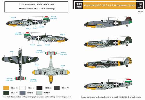 SBS Model SBSD4827D 1:48 Messerschmitt Bf-109G-2, Bf-109G-4 in Hungarian Service