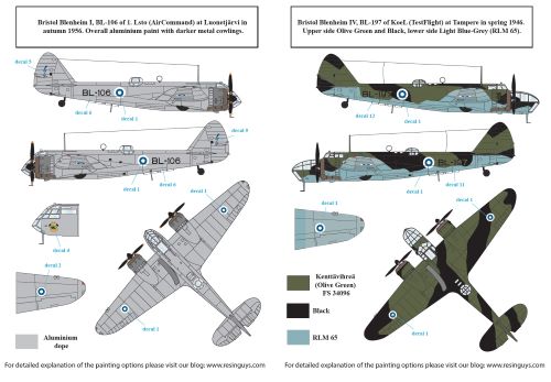 SBS Model SBSD4841D 1:48 Finnish Bombers - Post War Markings Include Bristol Blenheim Mk.I/Mk.IV, Junkers Ju-88A-4, Dornier Do-17Z.