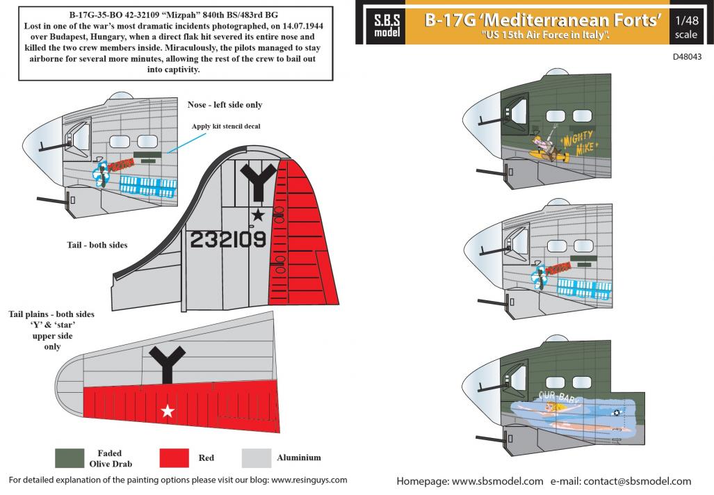 SBS Model D4843D 1:48 Boeing B-17G Flying Fortress 'Mediterranean Forts'