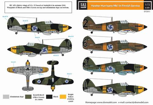SBS Model D7211D 1:72 Hawker Hurricane Mk.I. Finnish Service WWII