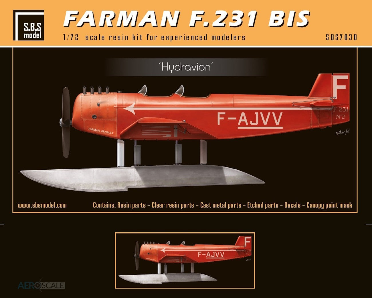 SBS Model SBS7038 1:72 Farman 231 bis 'Hydravion' float plane