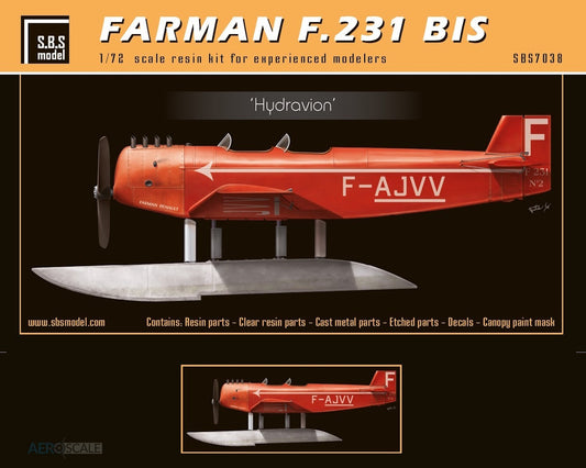 SBS Model SBS7038 1:72 Farman 231 bis 'Hydravion' float plane