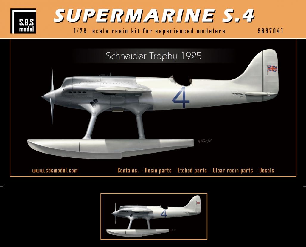 SBS Model SBS7041 1:72 Supermarine S.4 float plane Schneider Trophy