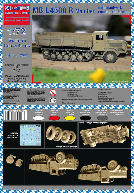 Schatton Modellbau 72008 1:72 Mercedes MB L-4500 R Maultier Kettenlaufwerk Einherts-Fahrerhaus with Square Cab