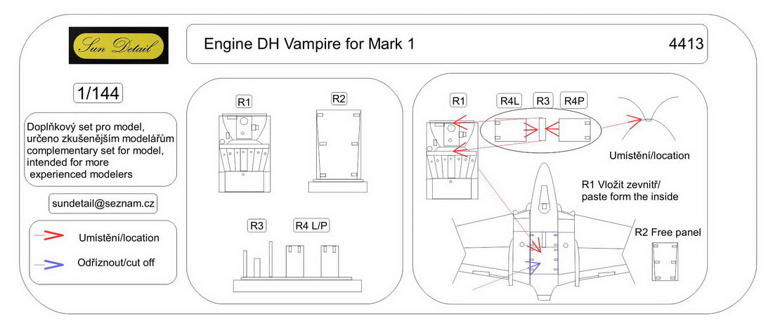 Sun Details SD-R4414 1:144 engine for the de Havilland Vampire FB.5/FB.52 FB.5/FB.51/FB.52A/Mk.6 FB.5/FB.52/J 28B
