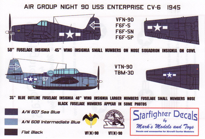Starfighter Decals 350023S 1:350 Air Group 90 (night) for CV-6 Enterprise
