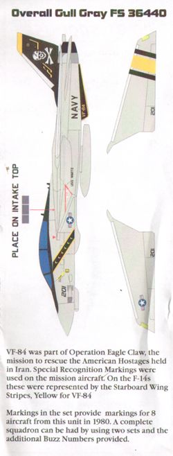Starfighter Decals 350100 1:350 VF-84 1980. Designed to fit on the Tamiya Grumman F-14A Tomcat Kits