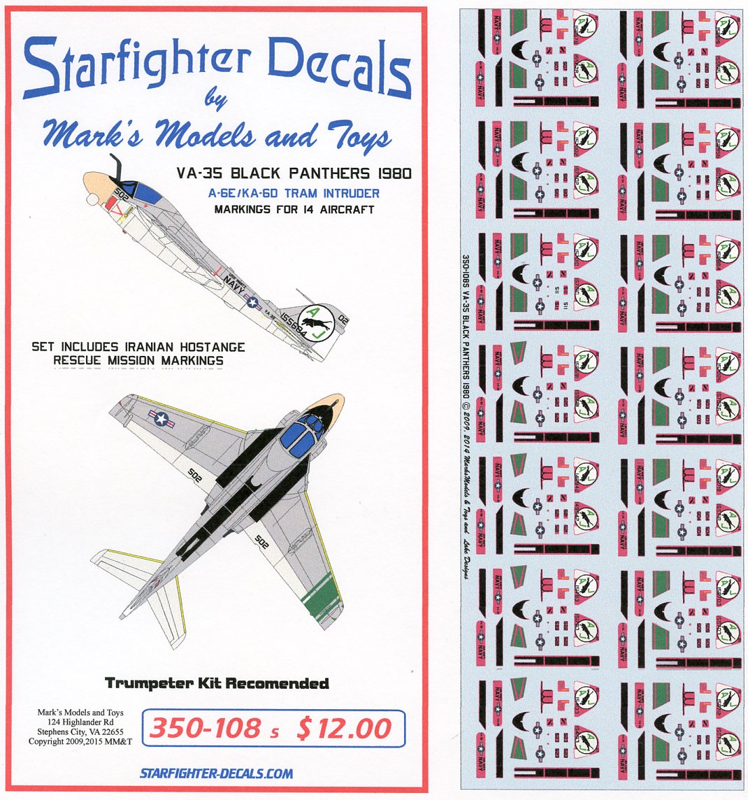Starfighter Decals 350108S 1:350 VA-35 Black Panthers Grumman A-6E TRAM 1980 Designed for the 1/350 Trumpeter A-6E kit