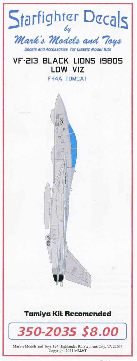 Starfighter Decals 350203 1:350 Markings for 9 F-14A Tomcats assigned to VF-213 attached to CVW-11 aboard the USS Enterprise