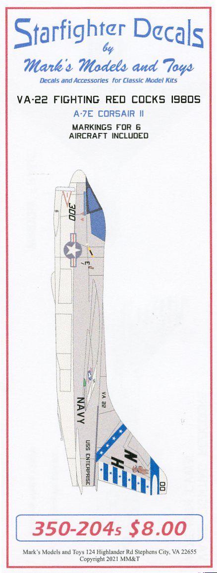 Starfighter Decals 350204S 1:350 VA-22 Fighting Redcocks CVW-11 1980's