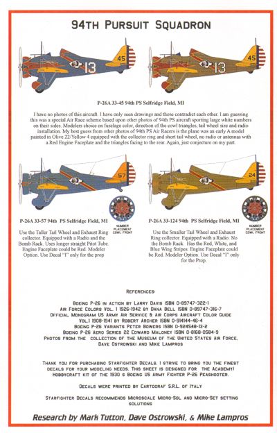 Starfighter Decals 48004 1:48 Boeing P-26 Pt.2 1st Pursuit Group