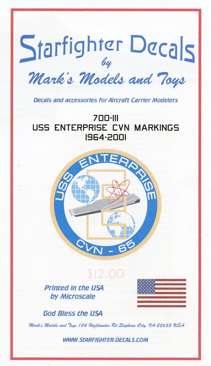 Starfighter Decals 700111 1:700 CVN CVAN 65 USS Enterprise Ship Markings