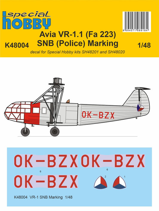 Special Hobby SHK48004 1:48 Avia VR-1.1 (Fa 223) SNB (Police) Marking