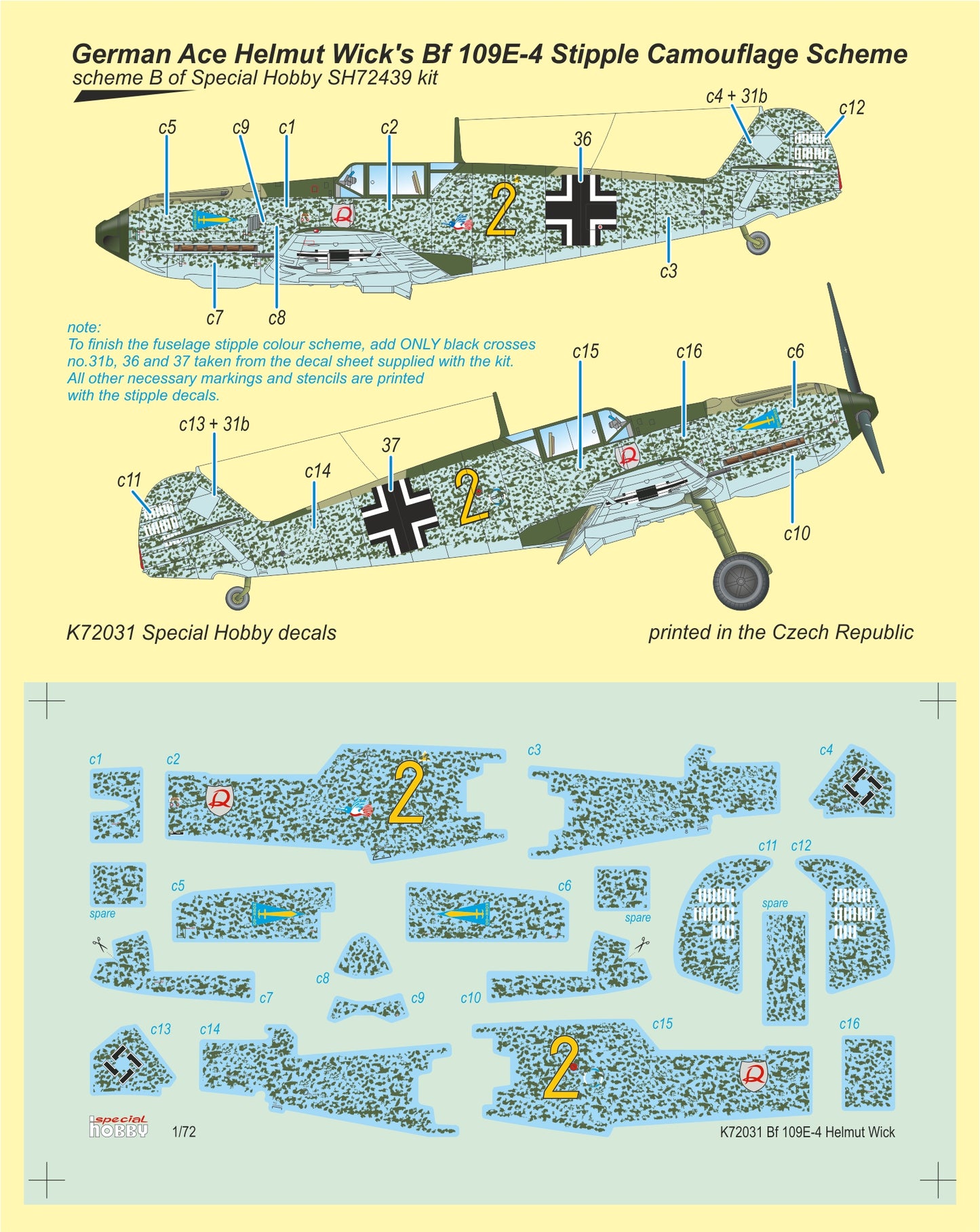 Special Hobby SHK72031 1:72 German Ace Helmut Wick's Bf-109E-4 Stipple Camouflage Scheme