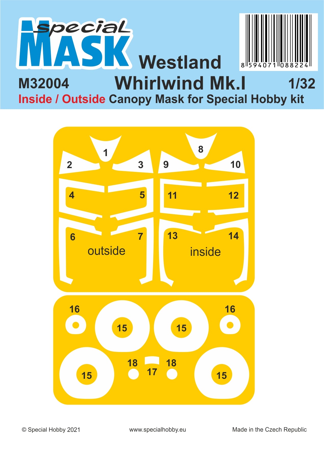 Special Hobby M32004 1:32 Westland Whirlwind Mk.I Inside/Outside Paint Mask