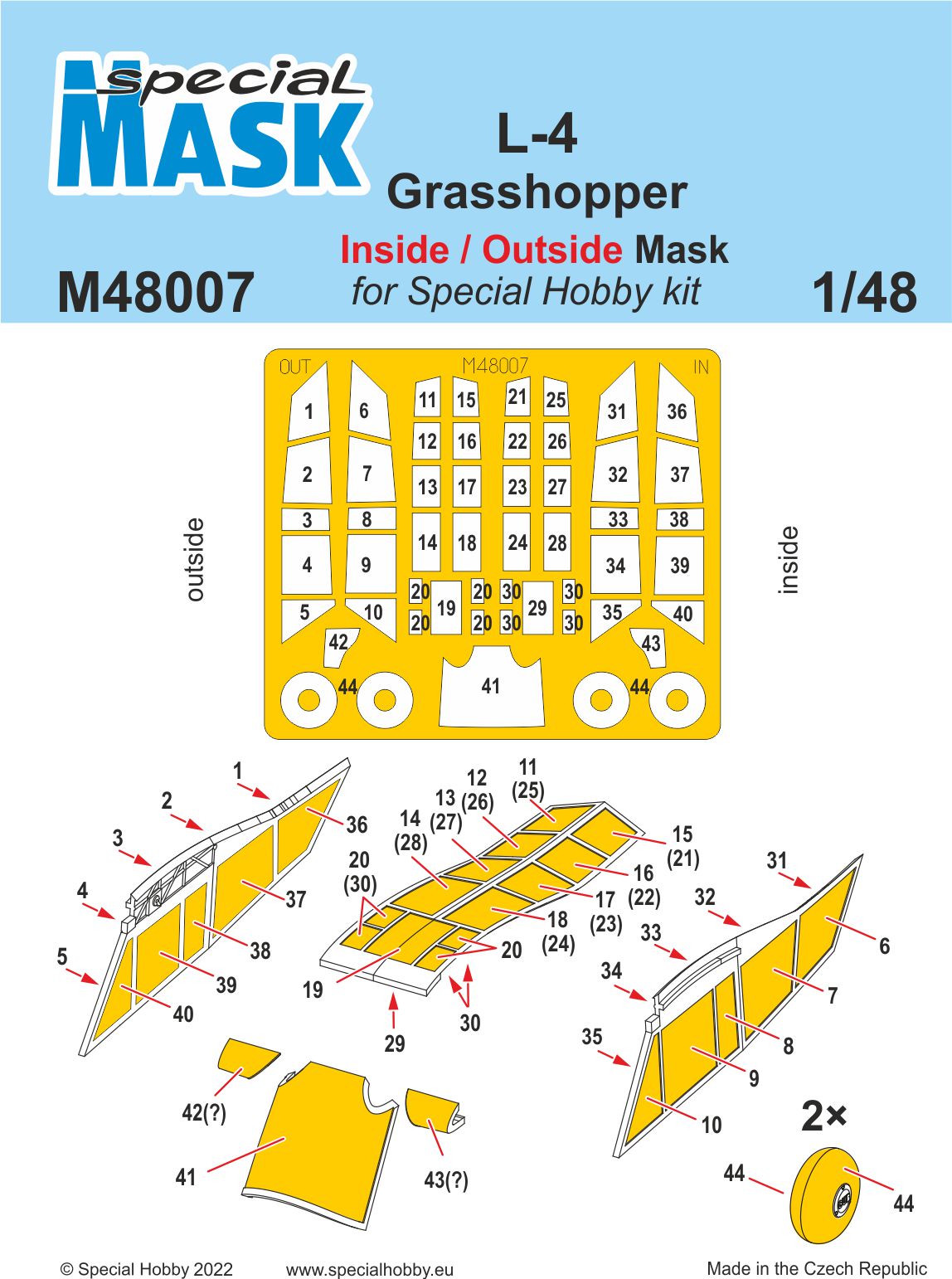 Special Hobby M48007 1:48 Piper L-4 Grasshopper Inside/Outside Paint Mask