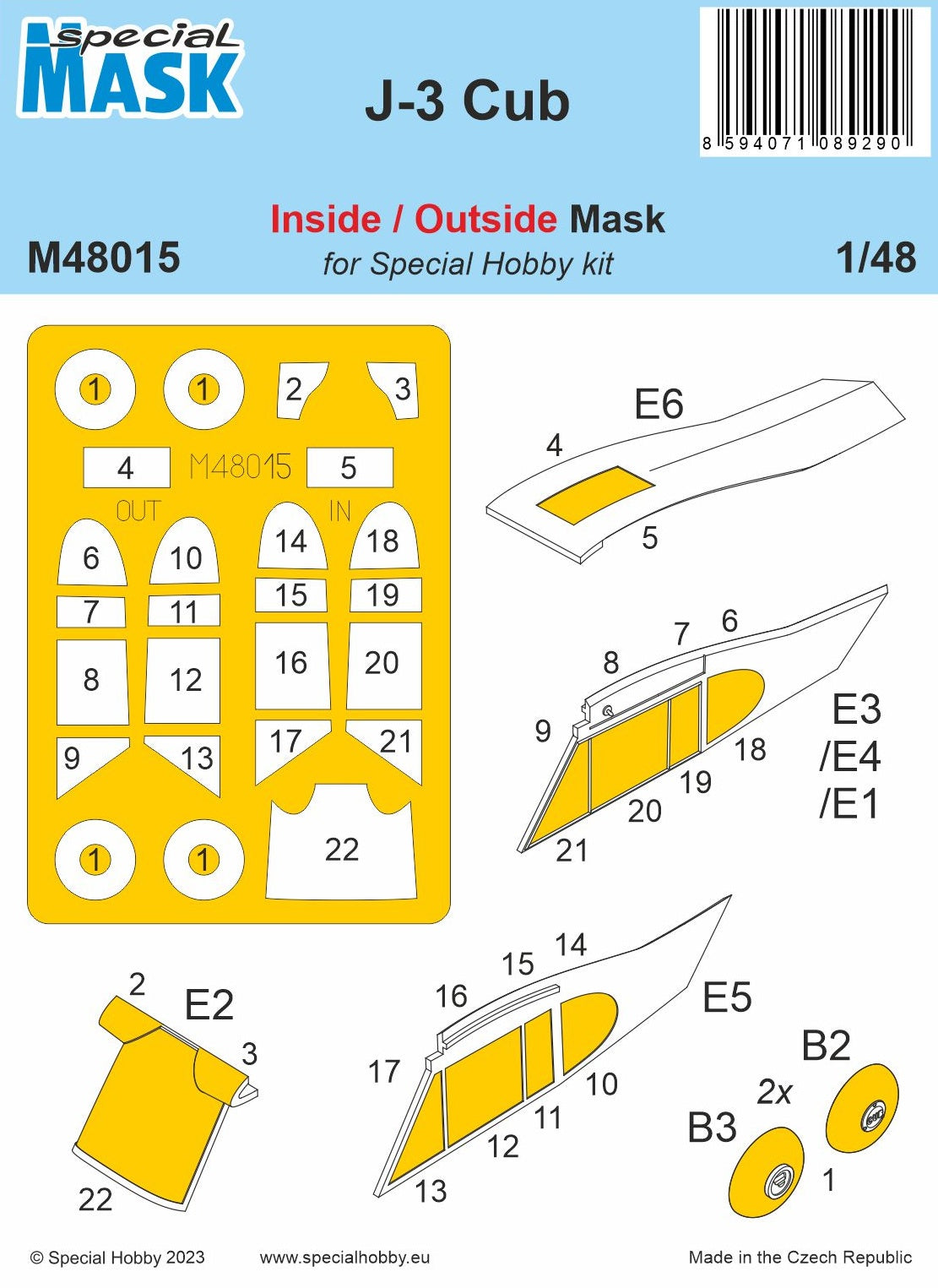 Special Hobby M48015 1:48 Piper J-3 Cub Inside/Outside Paint Mask