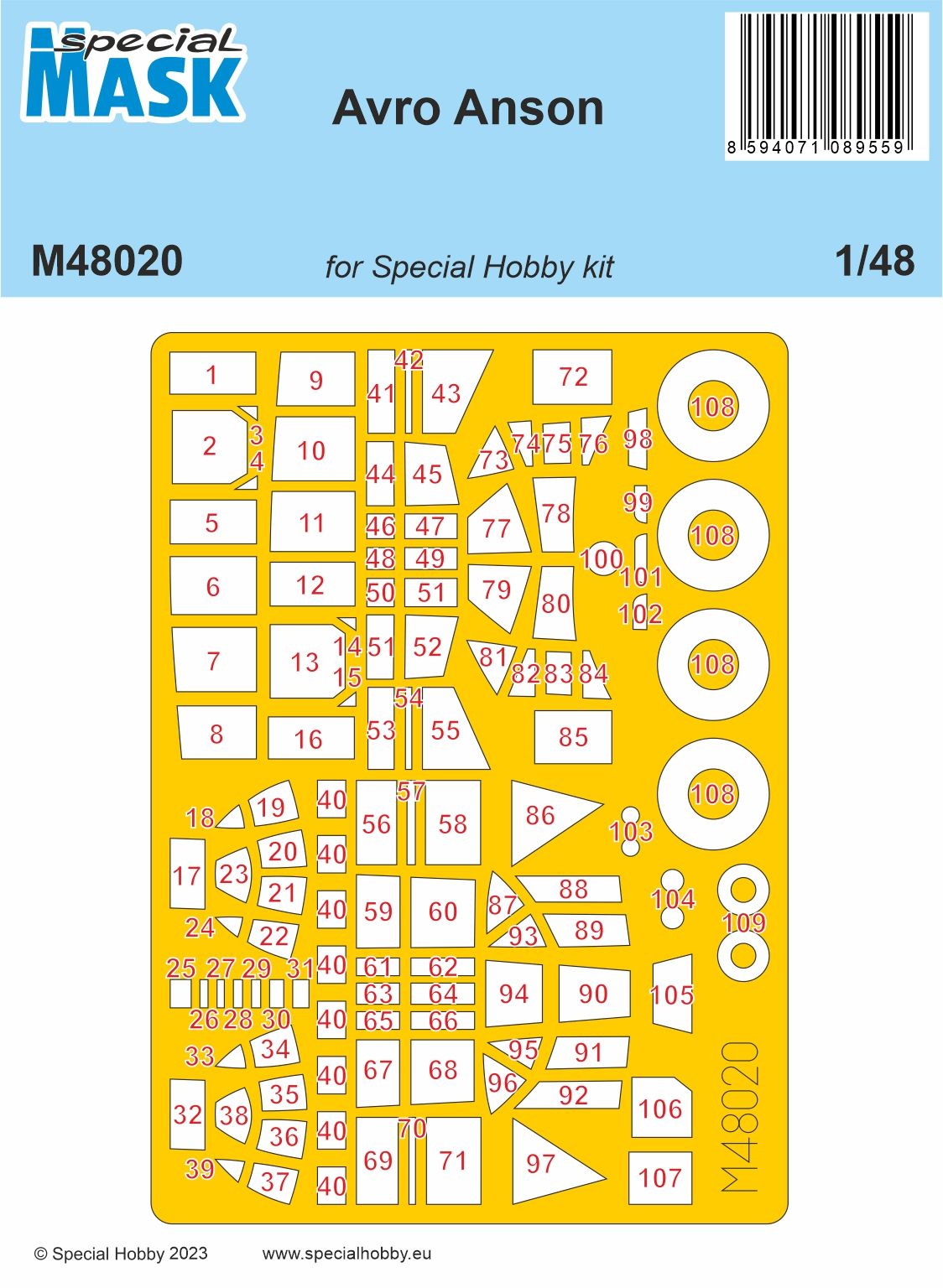 Special Hobby M48020 1:48 Avro Anson MASK Pre-cut spray masks