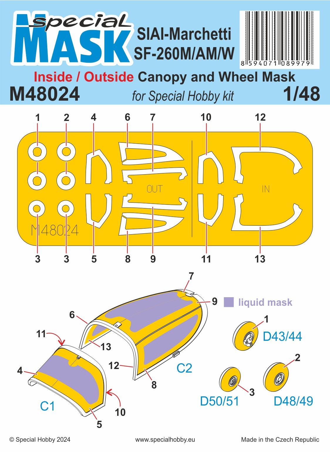 Special Hobby M48024 1:48 SIAI-Marchetti SF-260M/AM/W INSIDE/OUTSIDE MASK.