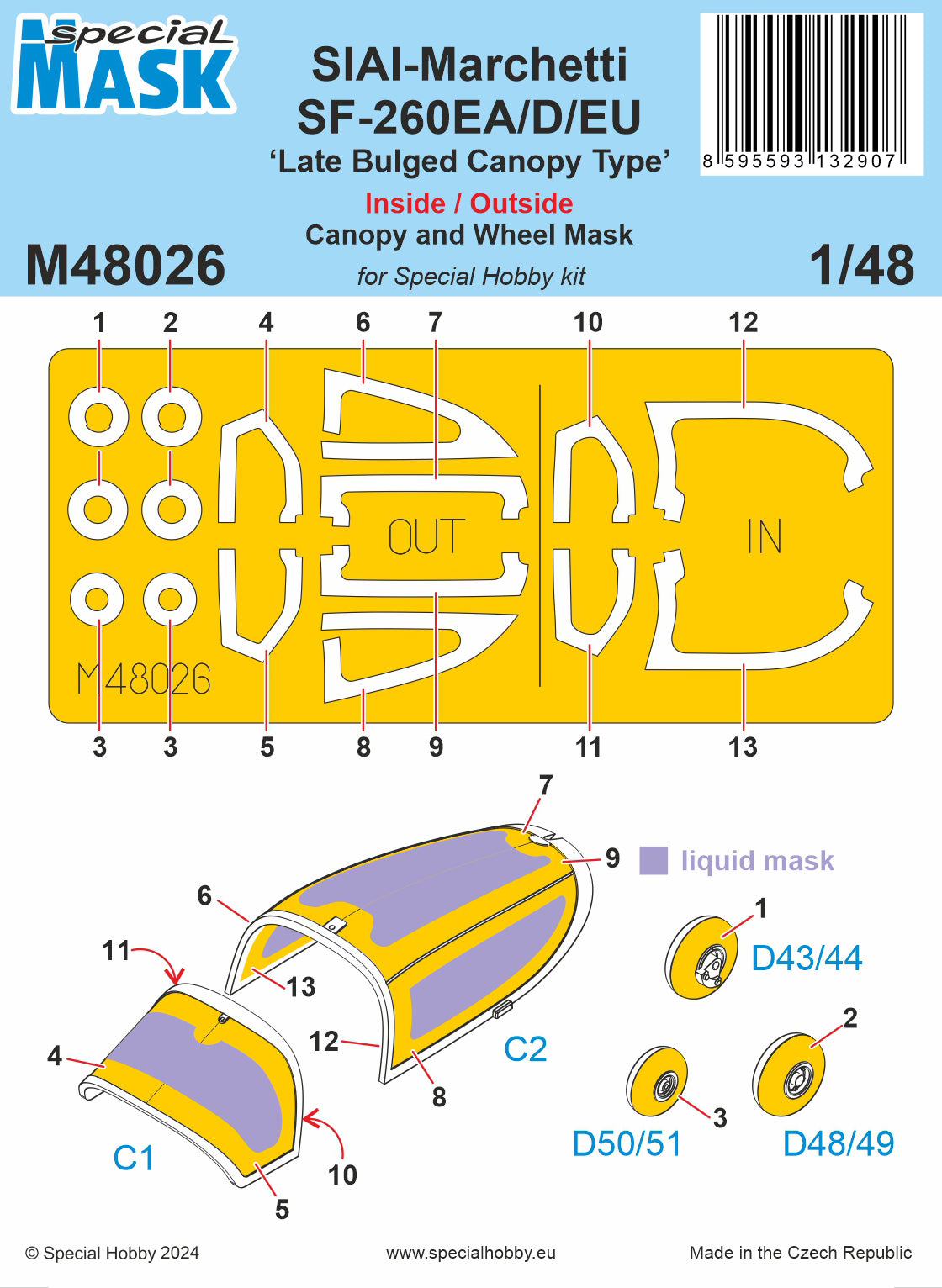 Special Hobby SHM48026 1:48 SIAI-Marchetti SF-260EA/D/EU ‘Late Bulged Canopy Type’ Paint Mask