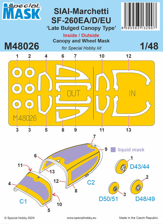 Special Hobby SHM48026 1:48 SIAI-Marchetti SF-260EA/D/EU ‘Late Bulged Canopy Type’ Paint Mask