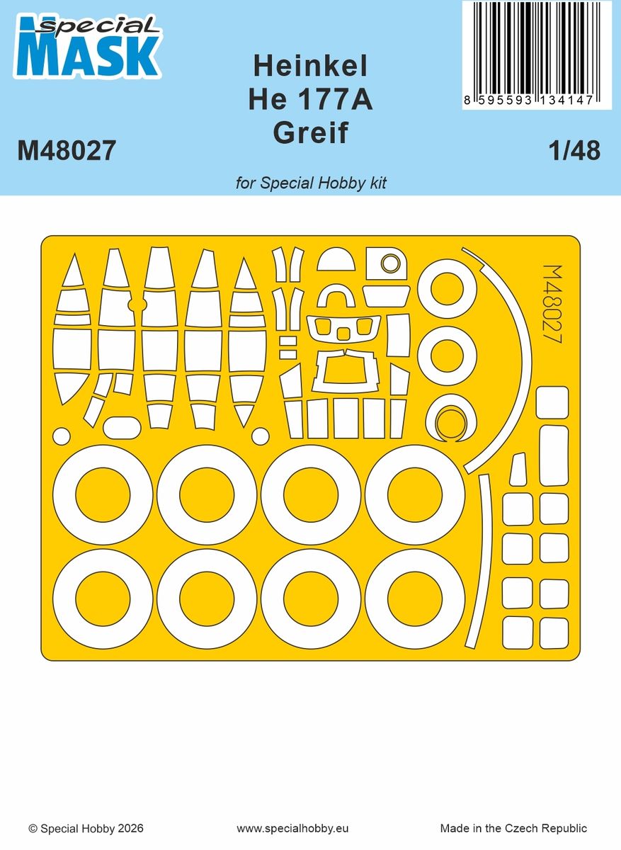 Special Hobby SHM48027 1:48 Heinkel He-117A Greif wheels and canopy frame paint mask