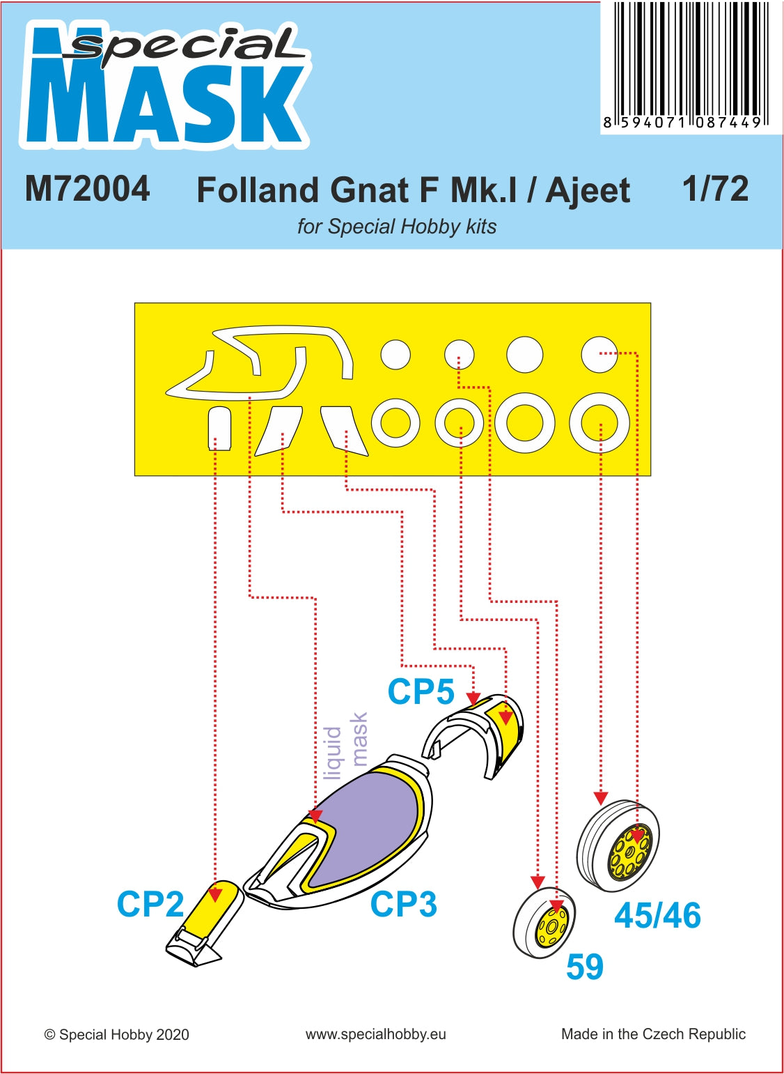 Special Hobby M72004 1:72 Folland Gnat T.1/Ajeet Mk.I Paint Mask