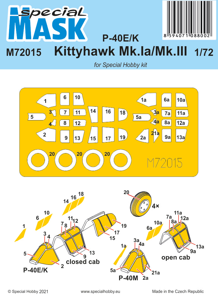 Special Hobby M72015 1:72 Curtiss P-40E/K Kittyhawk Mk.Ia/Mk.III Paint Mask