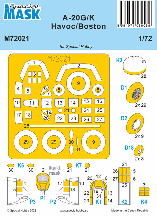 Special Hobby M72021 1:72 Douglas A-20G/K Havoc/Boston Mk.IV Paint Mask