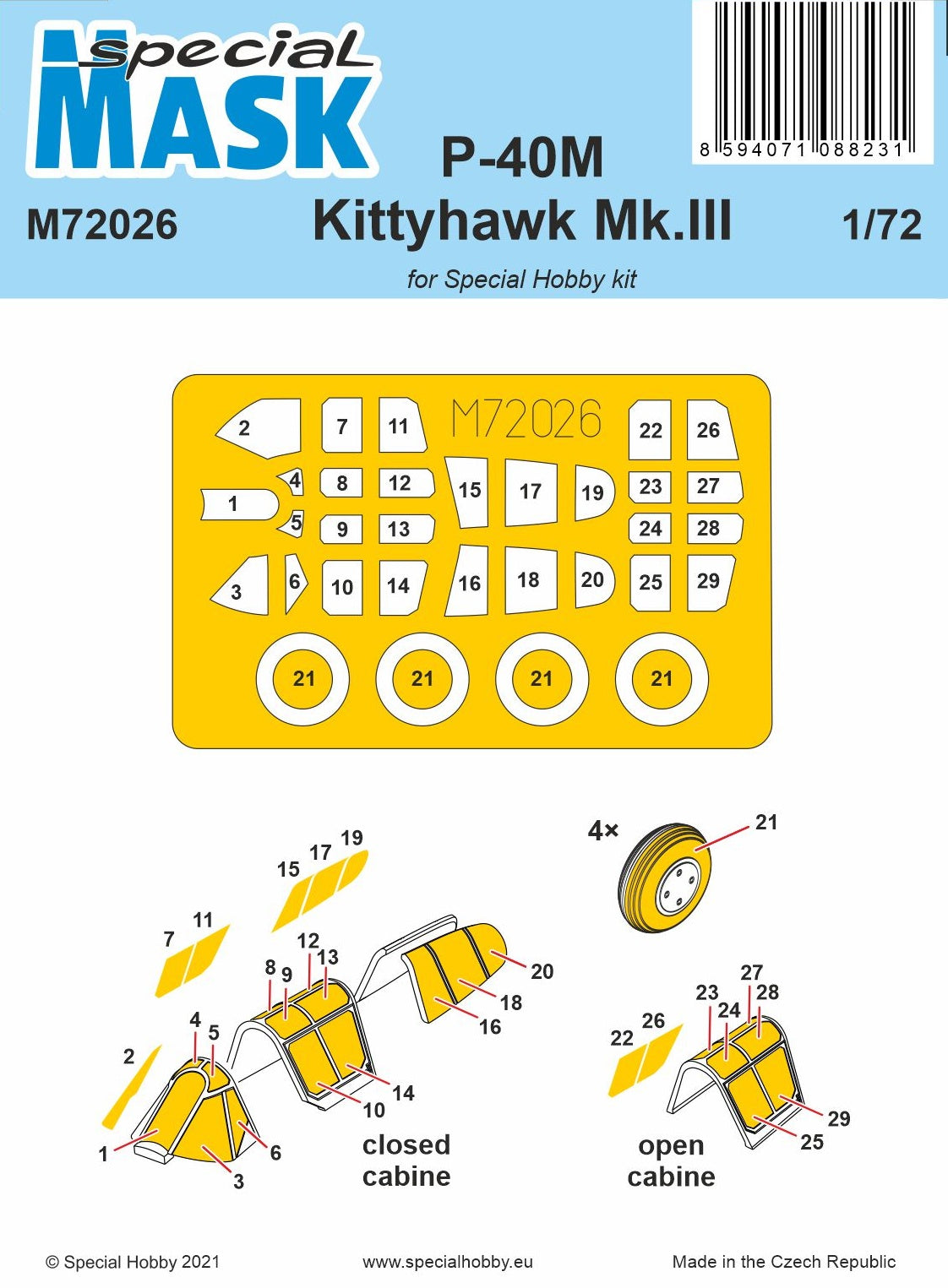 Special Hobby M72026 1:72 Curtiss P-40M Warhawk/Kittyhawk Mk.III Paint Mask