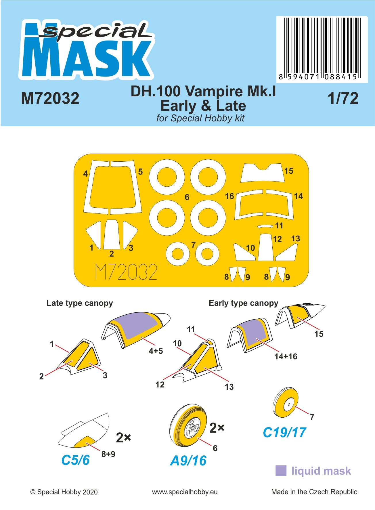 Special Hobby M72032 1:72 de Havilland DH.100 Vampire Mk.I Early & Late Paint Mask