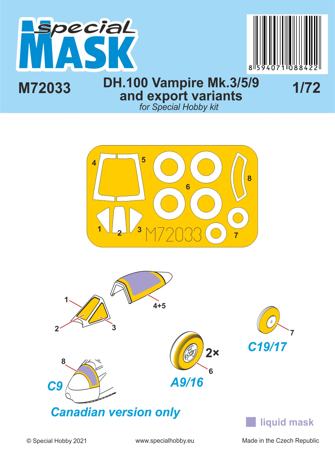 Special Hobby M72033 1:72 de Havilland DH.100 Vampire Mk.3/5/9 and Export Variants Paint Mask