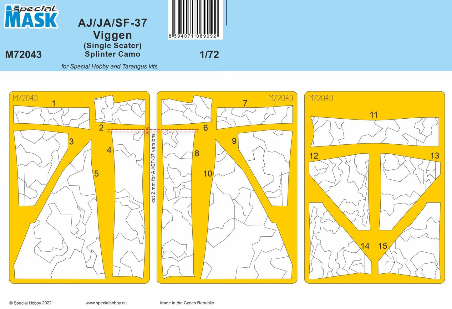 Special Hobby M72043 1:72 Saab AJ/JA/SF-37 Viggen (Single Seater) Splinter Camo Paint Mask