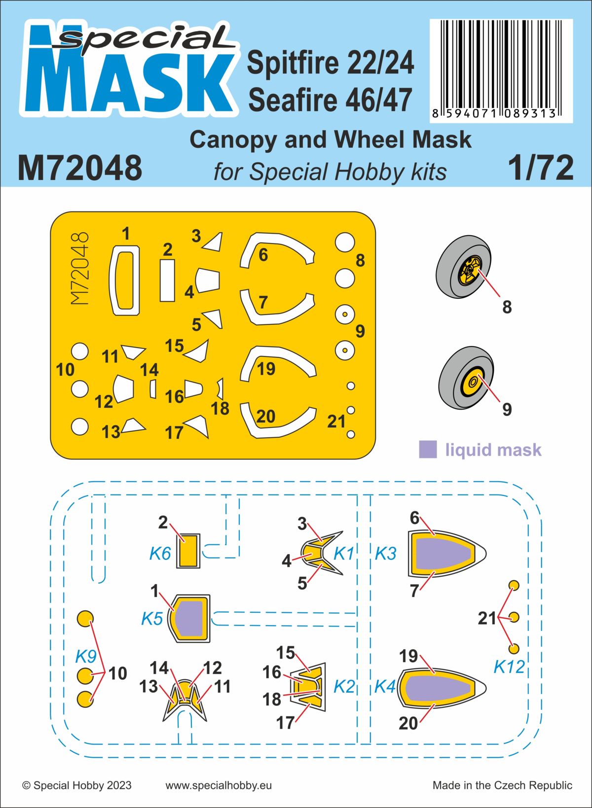 Special Hobby M72048 1:72 Supermarine Spitfire Mk.22/24 and Seafire Mk.46/47 Mask