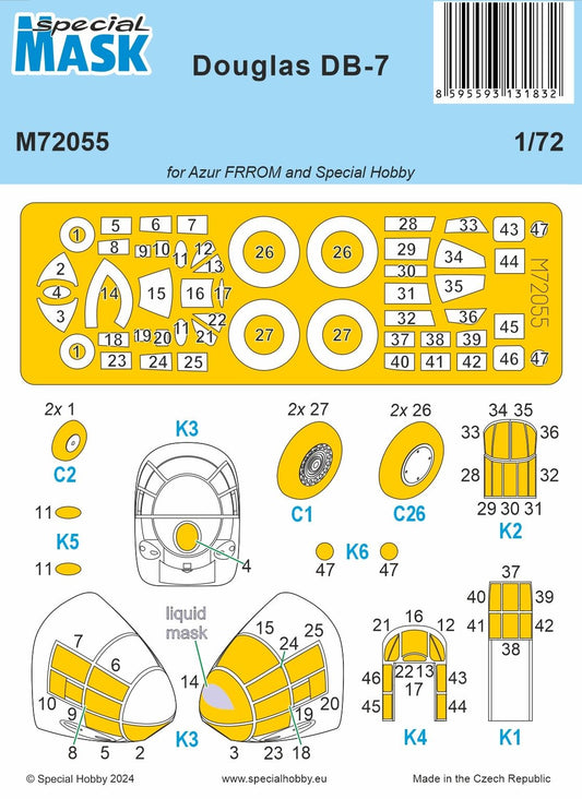 Special Hobby M72055 1:72 Douglas DB-7 wheels and canopy frame paint mask