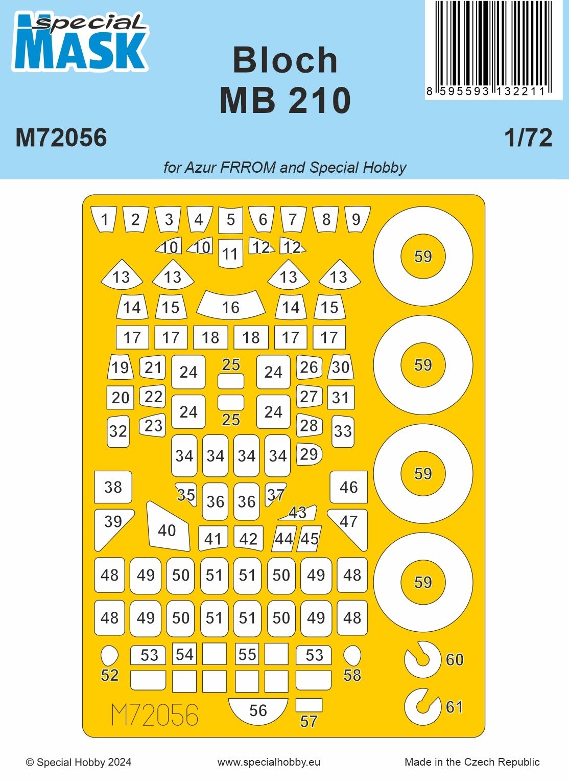 Special Hobby M72056 1:72 Bloch MB.210 wheels and canopy frame paint mask