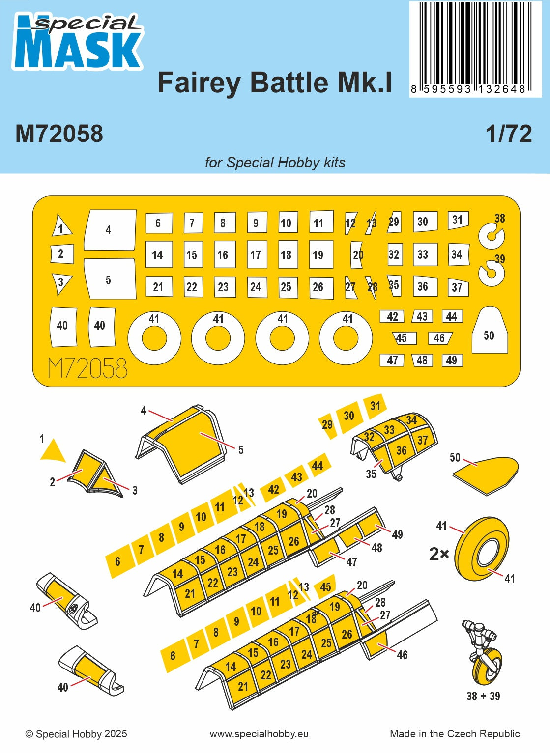Special Hobby M72058 1:72 Fairey Battle Mk.I canopy frame paint mask