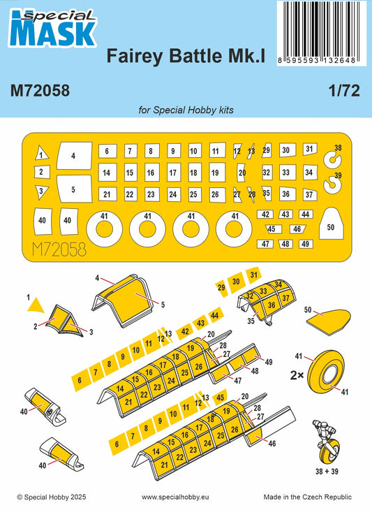 Special Hobby M72058 1:72 Fairey Battle Mk.I canopy frame paint mask