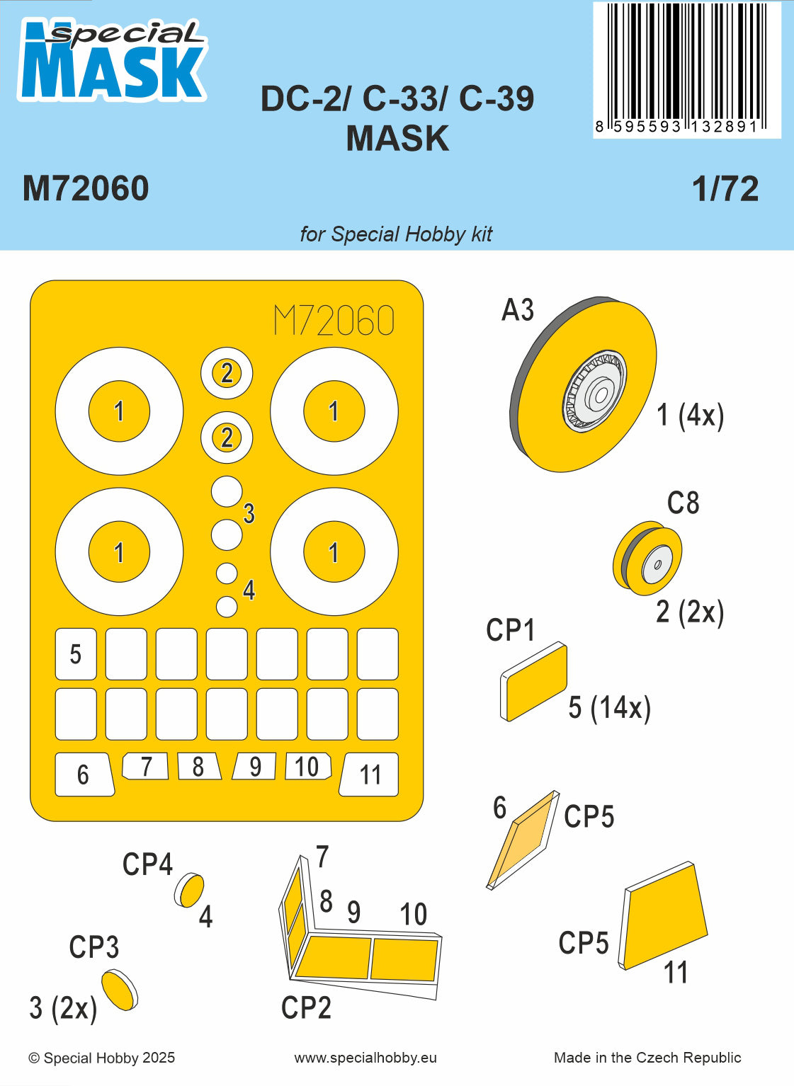 Special Hobby SHM72060 1:72 Douglas DC-2/C-33/C-39 Wheels & Canopy Paint Mask
