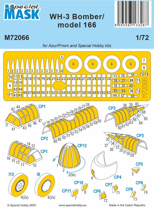 Special Hobby M72066 1:72 WH-3 / model 166 bomber Mask Pre-cut paint masks for clear parts and wheels